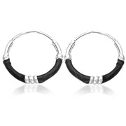 Taraash Sterling Silver Black Enamel Hoop Earring For Women - Taraash