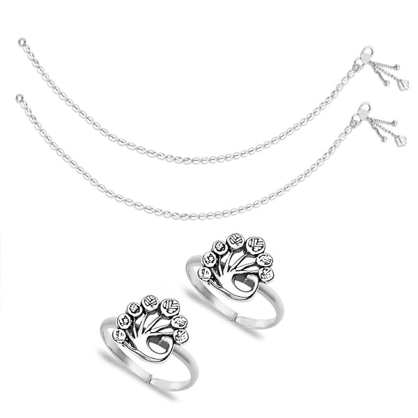 Taraash Sterling Silver Combo of Anklet & Toe Ring COMBO ANTR 10 - Taraash