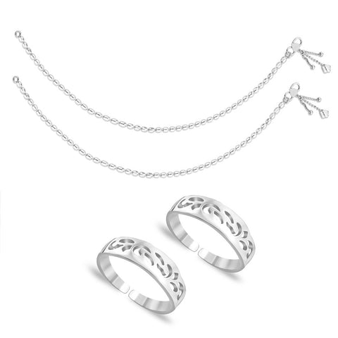 Taraash Sterling Silver Combo of Anklet & Toe Ring COMBO ANTR 11 - Taraash