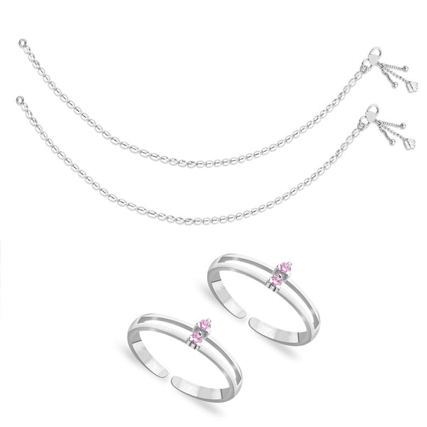 Taraash Sterling Silver Combo of Anklet & Toe Ring COMBO ANTR 13 - Taraash