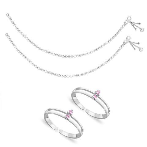 Taraash Sterling Silver Combo of Anklet & Toe Ring COMBO ANTR 13 - Taraash