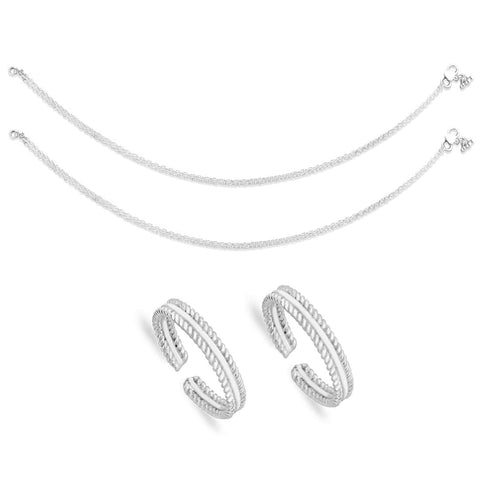 Taraash Sterling Silver Combo of Anklet & Toe Ring COMBO ANTR 14 - Taraash