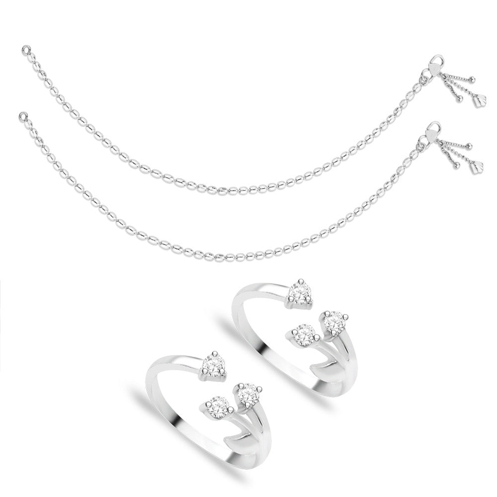 Taraash Sterling Silver Combo of Anklet & Toe Ring COMBO ANTR 16 - Taraash
