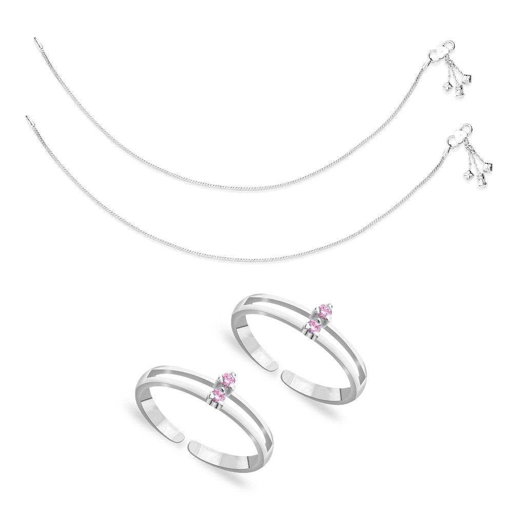 Taraash Sterling Silver Combo of Anklet & Toe Ring COMBO ANTR 23 - Taraash