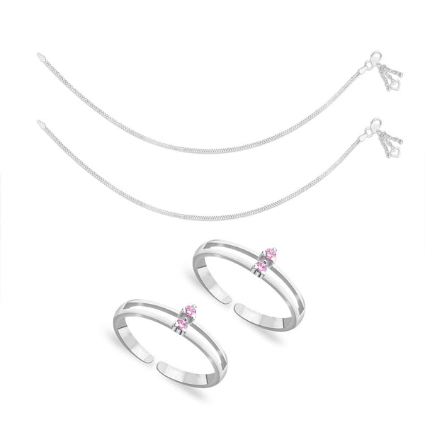 Taraash Sterling Silver Combo of Anklet & Toe Ring For Women COMBO ANTR 103 - Taraash