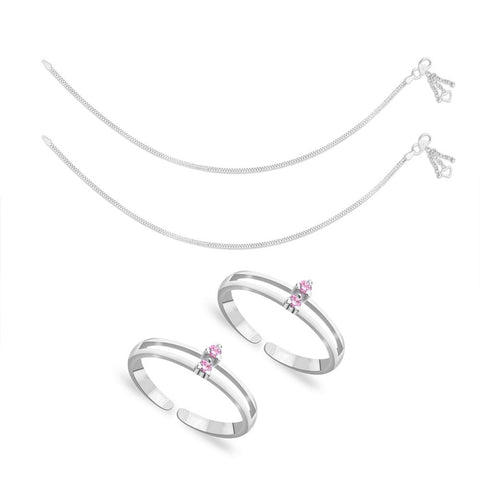 Taraash Sterling Silver Combo of Anklet & Toe Ring For Women COMBO ANTR 103 - Taraash