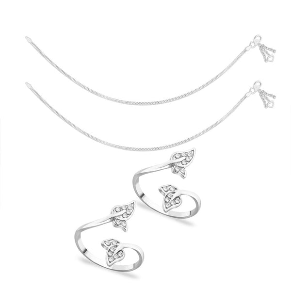 Taraash Sterling Silver Combo of Anklet & Toe Ring For Women COMBO ANTR 105 - Taraash