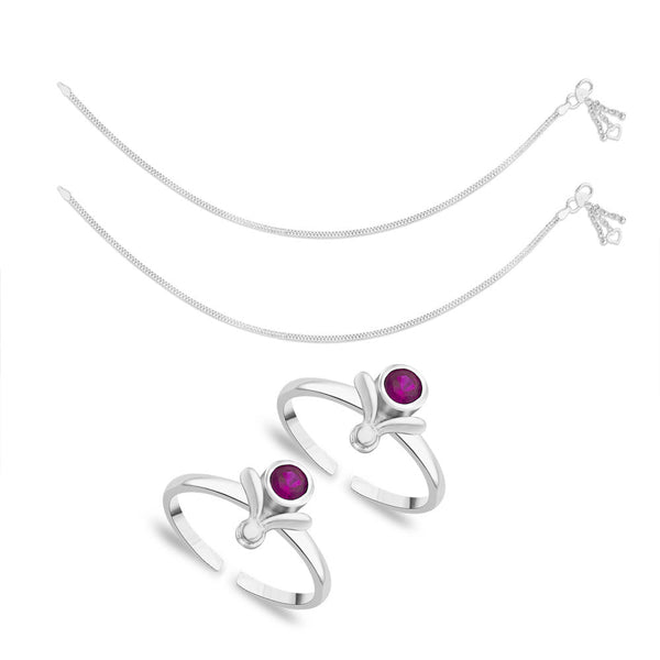 Taraash Sterling Silver Combo of Anklet & Toe Ring For Women COMBO ANTR 108 - Taraash
