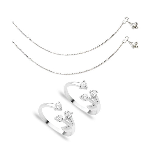 Taraash Sterling Silver Combo of Anklet & Toe Ring For Women COMBO ANTR 36 - Taraash