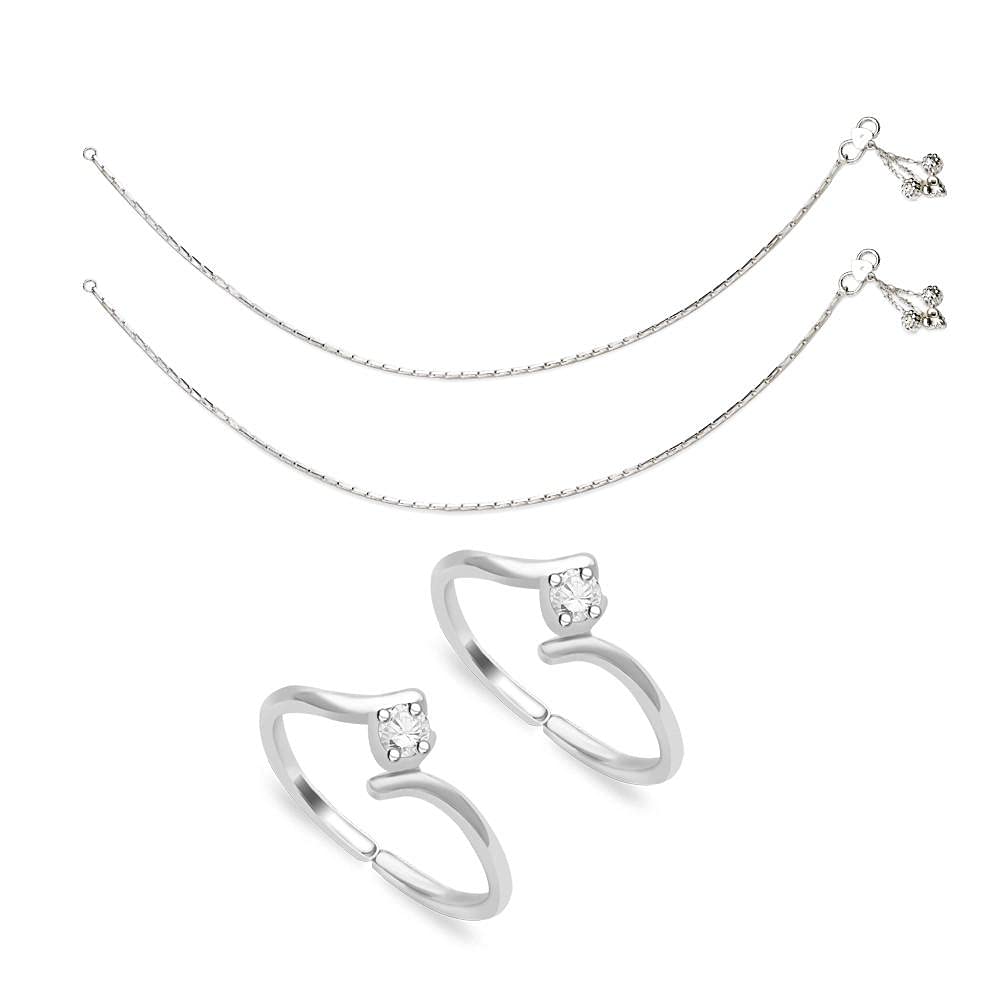 Taraash Sterling Silver Combo of Anklet & Toe Ring For Women COMBO ANTR 39 - Taraash
