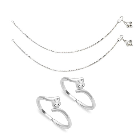 Taraash Sterling Silver Combo of Anklet & Toe Ring For Women COMBO ANTR 39 - Taraash