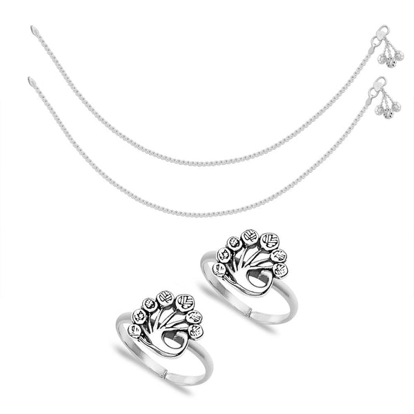 Taraash Sterling Silver Combo of Anklet & Toe Ring For Women COMBO ANTR 40 - Taraash