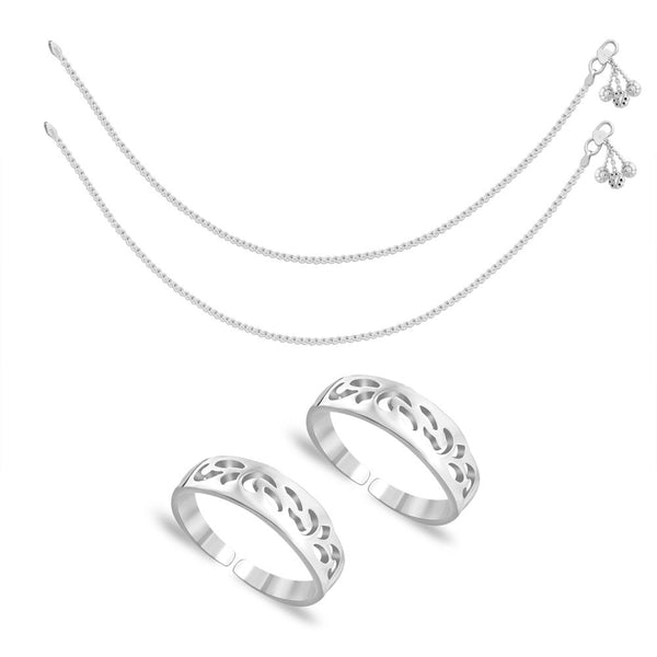 Taraash Sterling Silver Combo of Anklet & Toe Ring For Women COMBO ANTR 41 - Taraash