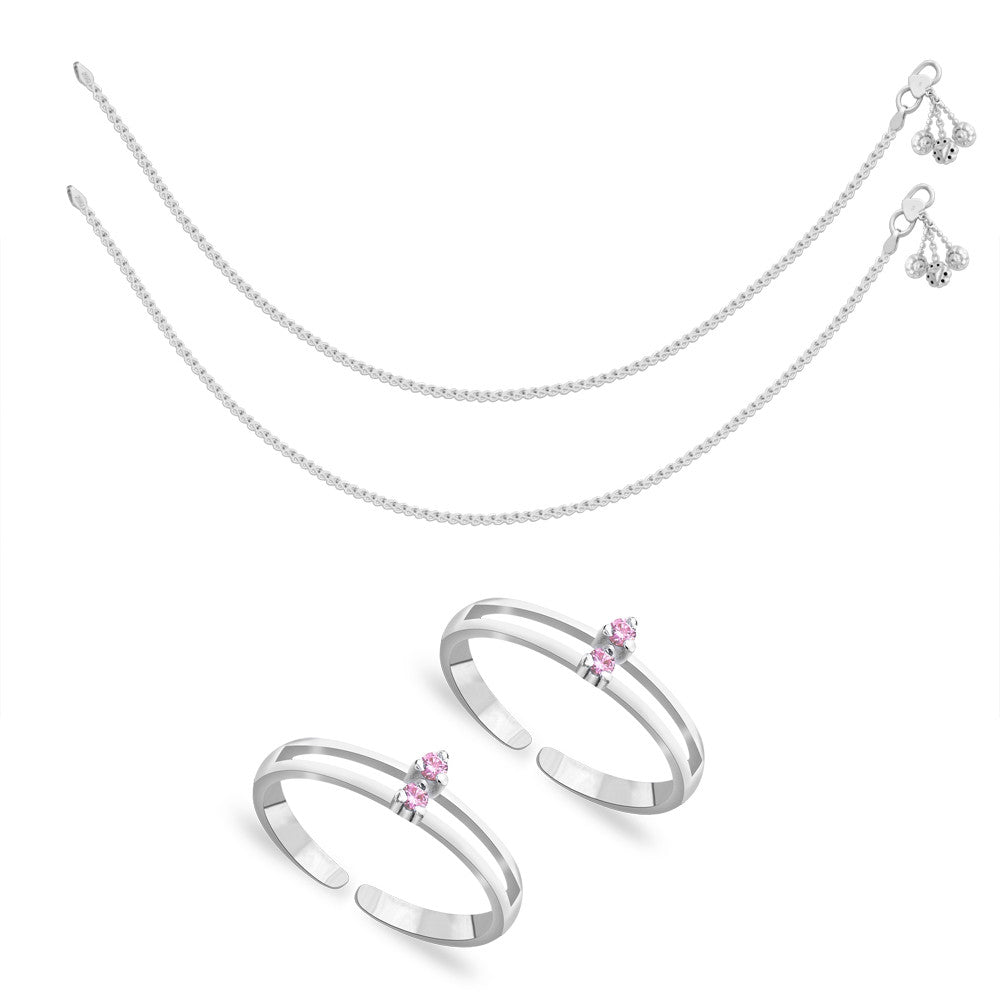 Taraash Sterling Silver Combo of Anklet & Toe Ring For Women COMBO ANTR 43 - Taraash