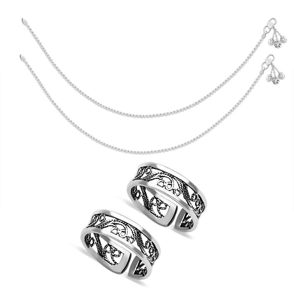 Taraash Sterling Silver Combo of Anklet & Toe Ring For Women COMBO ANTR 44 - Taraash