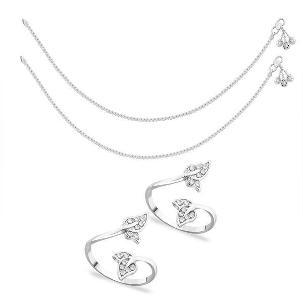 Taraash Sterling Silver Combo of Anklet & Toe Ring For Women COMBO ANTR 45 - Taraash