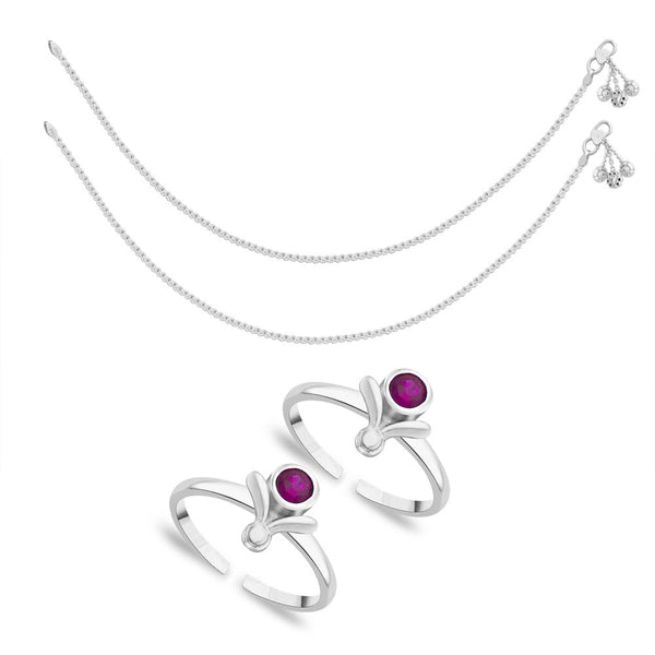 Taraash Sterling Silver Combo of Anklet & Toe Ring For Women COMBO ANTR 48 - Taraash