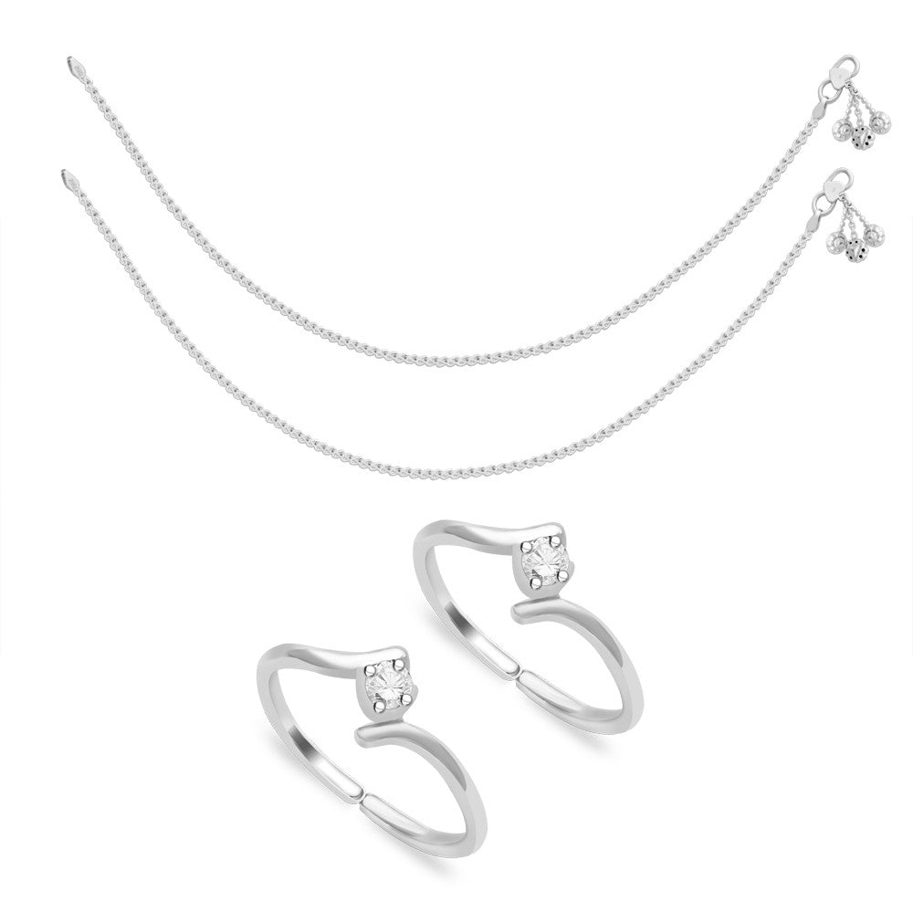Taraash Sterling Silver Combo of Anklet & Toe Ring For Women COMBO ANTR 49 - Taraash