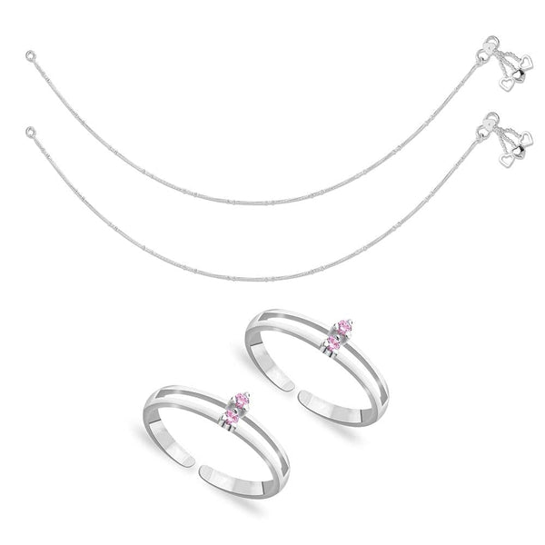 Taraash Sterling Silver Combo Of Anklet & Toe Ring For Women COMBO ANTR 53 - Taraash