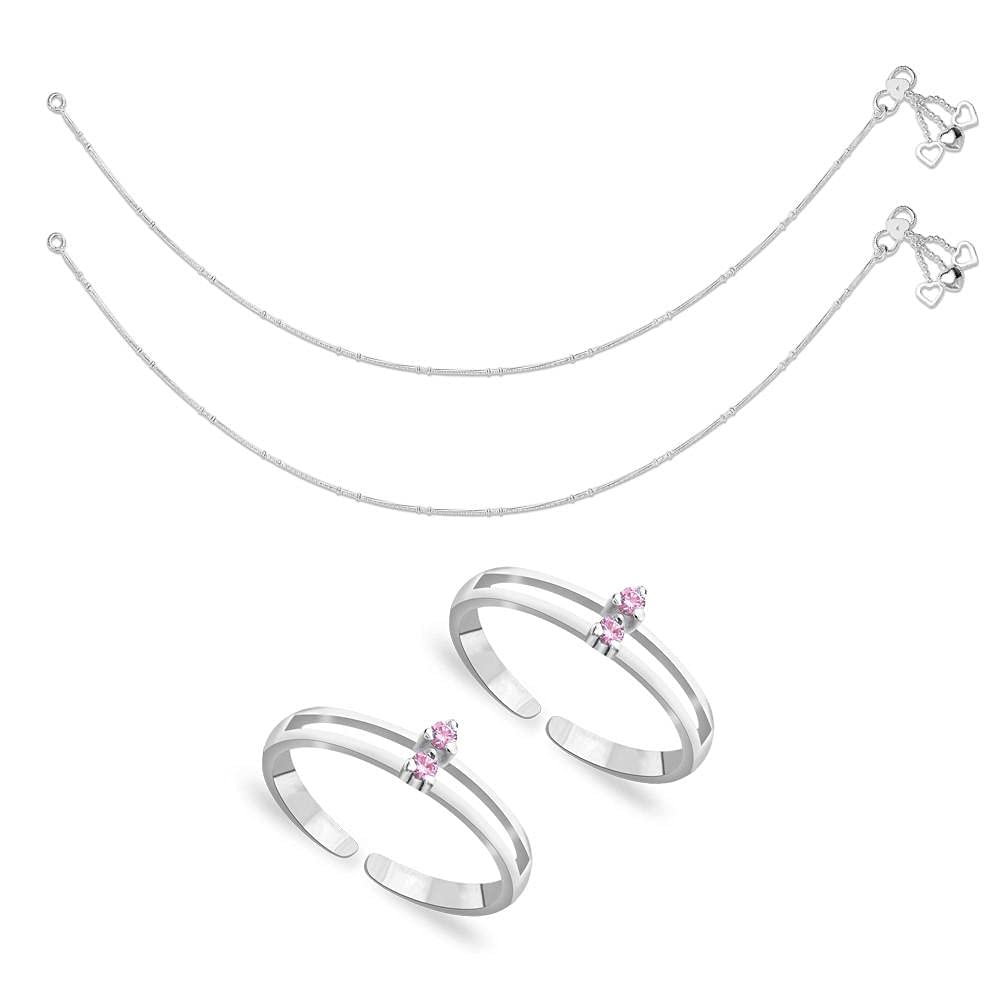 Taraash Sterling Silver Combo Of Anklet & Toe Ring For Women COMBO ANTR 53 - Taraash