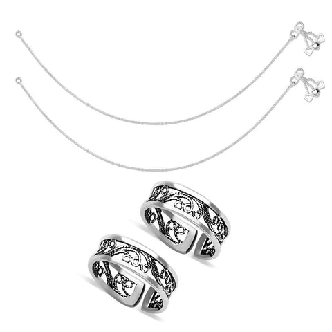 Taraash Sterling Silver Combo Of Anklet & Toe Ring For Women COMBO ANTR 54 - Taraash