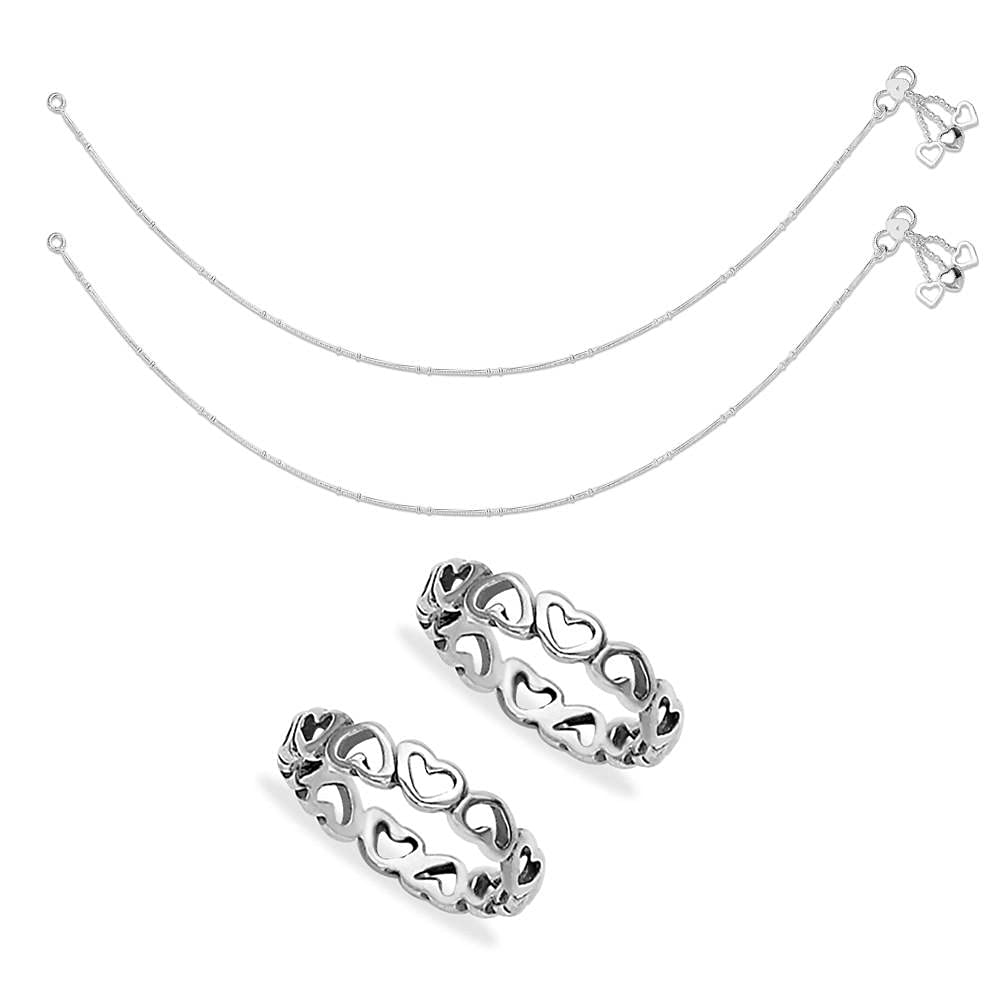 Taraash Sterling Silver Combo Of Anklet & Toe Ring For Women COMBO ANTR 57 - Taraash