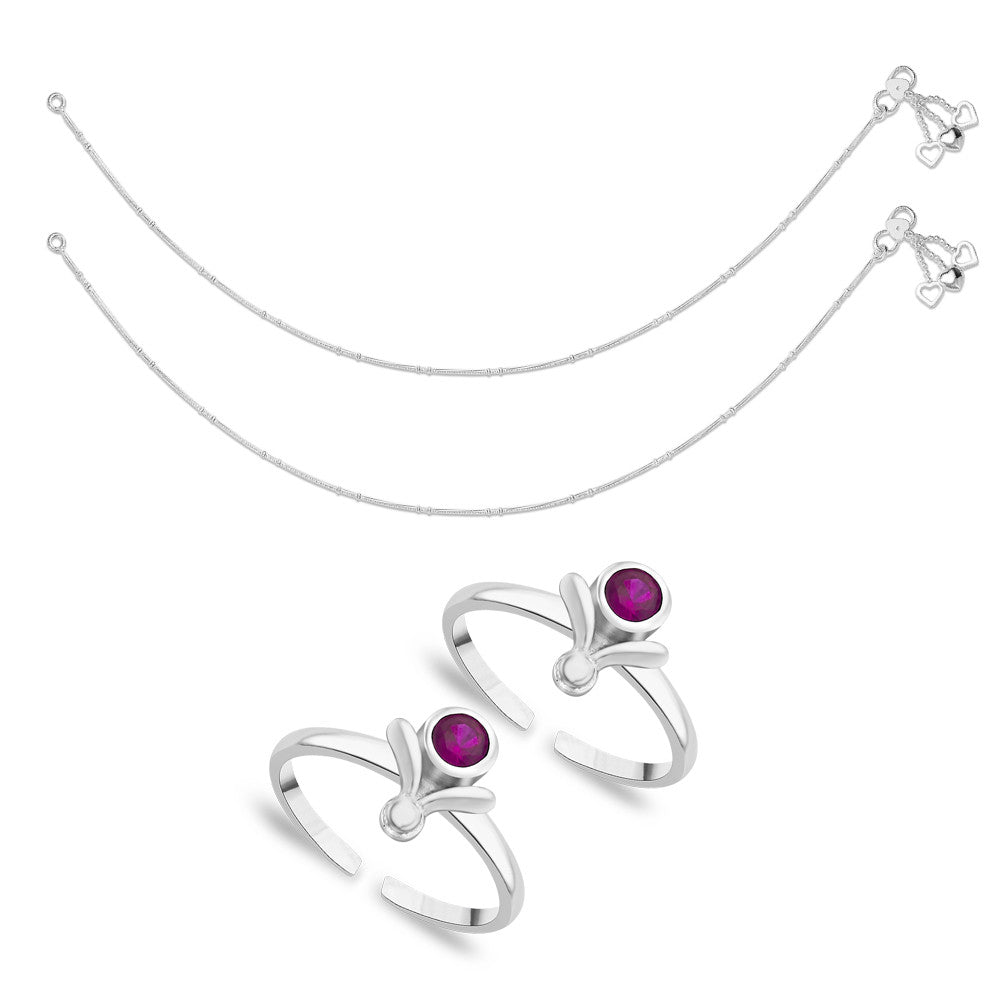 Taraash Sterling Silver Combo Of Anklet & Toe Ring For Women COMBO ANTR 58 - Taraash