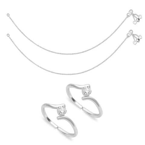 Taraash Sterling Silver Combo Of Anklet & Toe Ring For Women COMBO ANTR 59 - Taraash