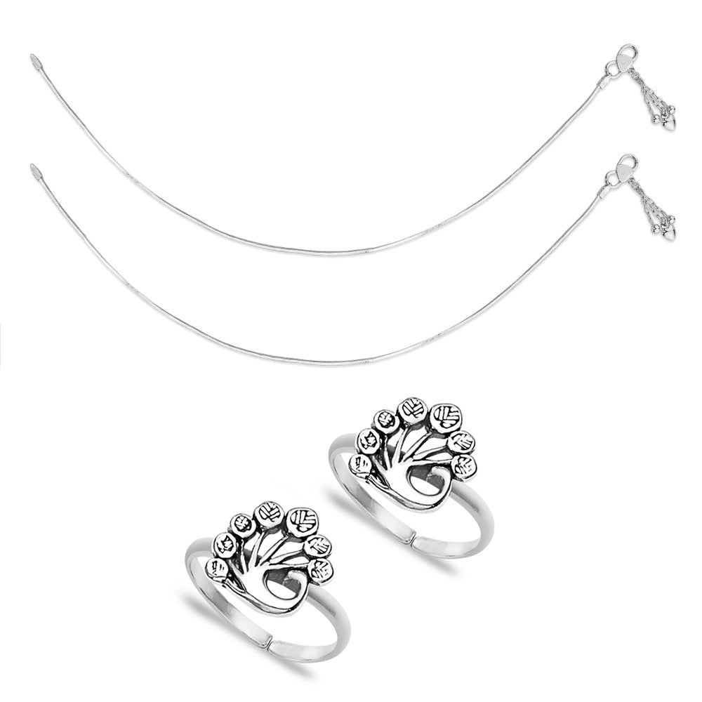 Taraash Sterling Silver Combo Of Anklet & Toe Ring For Women COMBO ANTR 60 - Taraash