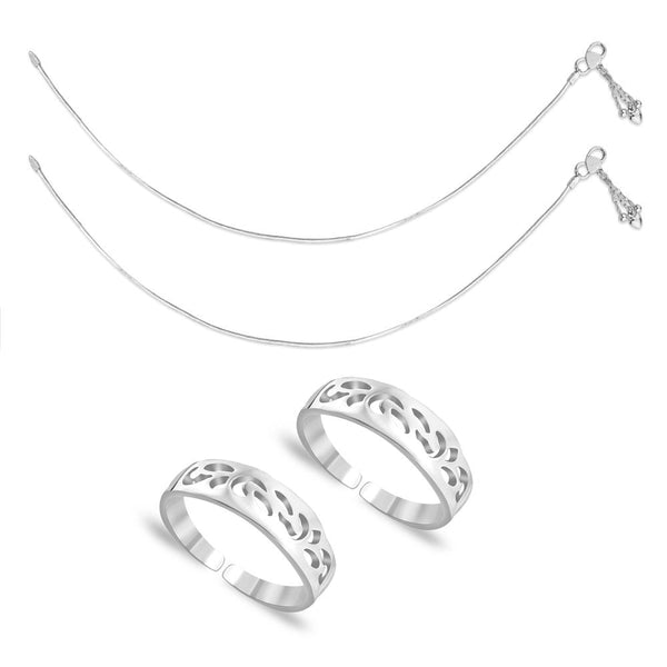 Taraash Sterling Silver Combo Of Anklet & Toe Ring For Women COMBO ANTR 61 - Taraash