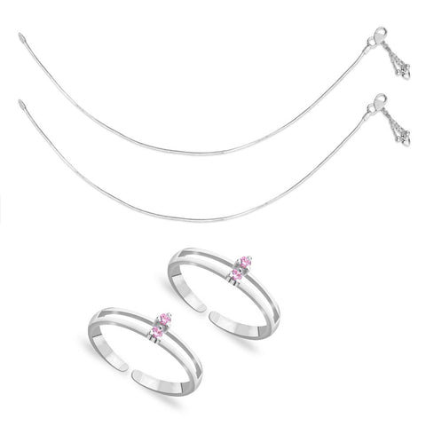 Taraash Sterling Silver Combo Of Anklet & Toe Ring For Women COMBO ANTR 63 - Taraash