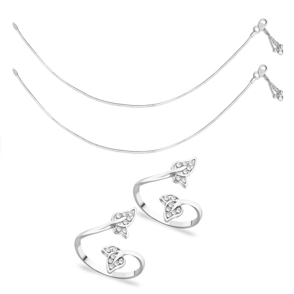 Taraash Sterling Silver Combo Of Anklet & Toe Ring For Women COMBO ANTR 65 - Taraash