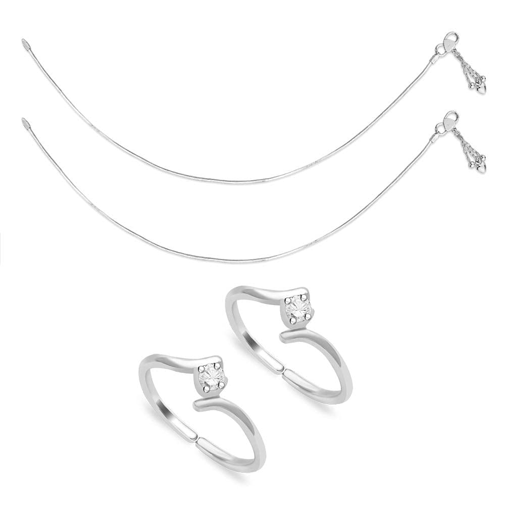 Taraash Sterling Silver Combo Of Anklet & Toe Ring For Women COMBO ANTR 69 - Taraash