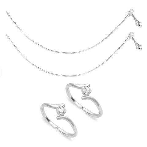 Taraash Sterling Silver Combo Of Anklet & Toe Ring For Women COMBO ANTR 69 - Taraash