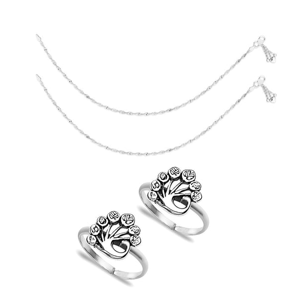 Taraash Sterling Silver Combo Of Anklet & Toe Ring For Women COMBO ANTR 70 - Taraash