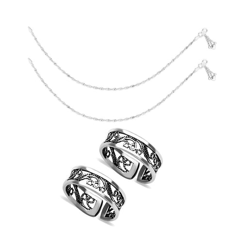 Taraash Sterling Silver Combo Of Anklet & Toe Ring For Women COMBO ANTR 74 - Taraash