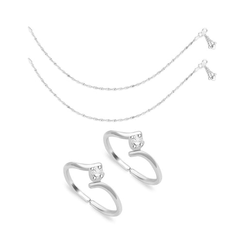 Taraash Sterling Silver Combo Of Anklet & Toe Ring For Women COMBO ANTR 79 - Taraash
