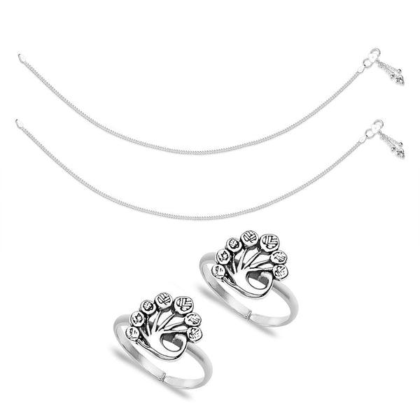 Taraash Sterling Silver Combo of Anklet & Toe Ring For Women COMBO ANTR 80 - Taraash