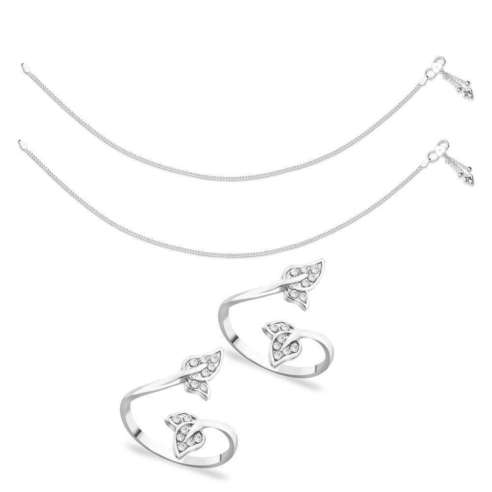 Taraash Sterling Silver Combo of Anklet & Toe Ring For Women COMBO ANTR 85 - Taraash