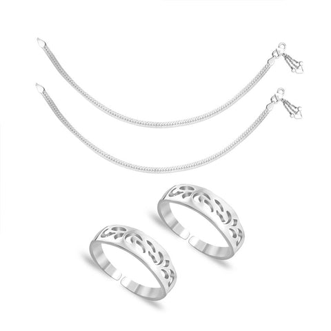 Taraash Sterling Silver Combo of Anklet & Toe Ring For Women COMBO ANTR 91 - Taraash
