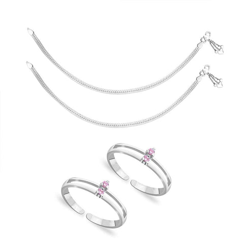 Taraash Sterling Silver Combo of Anklet & Toe Ring For Women COMBO ANTR 93 - Taraash