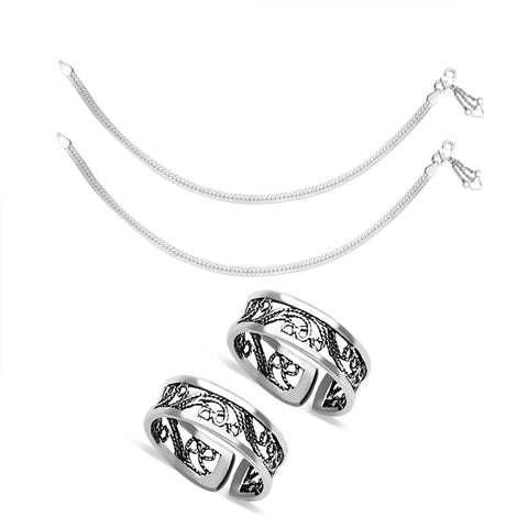 Taraash Sterling Silver Combo of Anklet & Toe Ring For Women COMBO ANTR 94 - Taraash