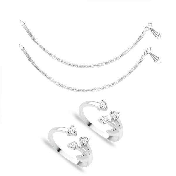 Taraash Sterling Silver Combo of Anklet & Toe Ring For Women COMBO ANTR 96 - Taraash