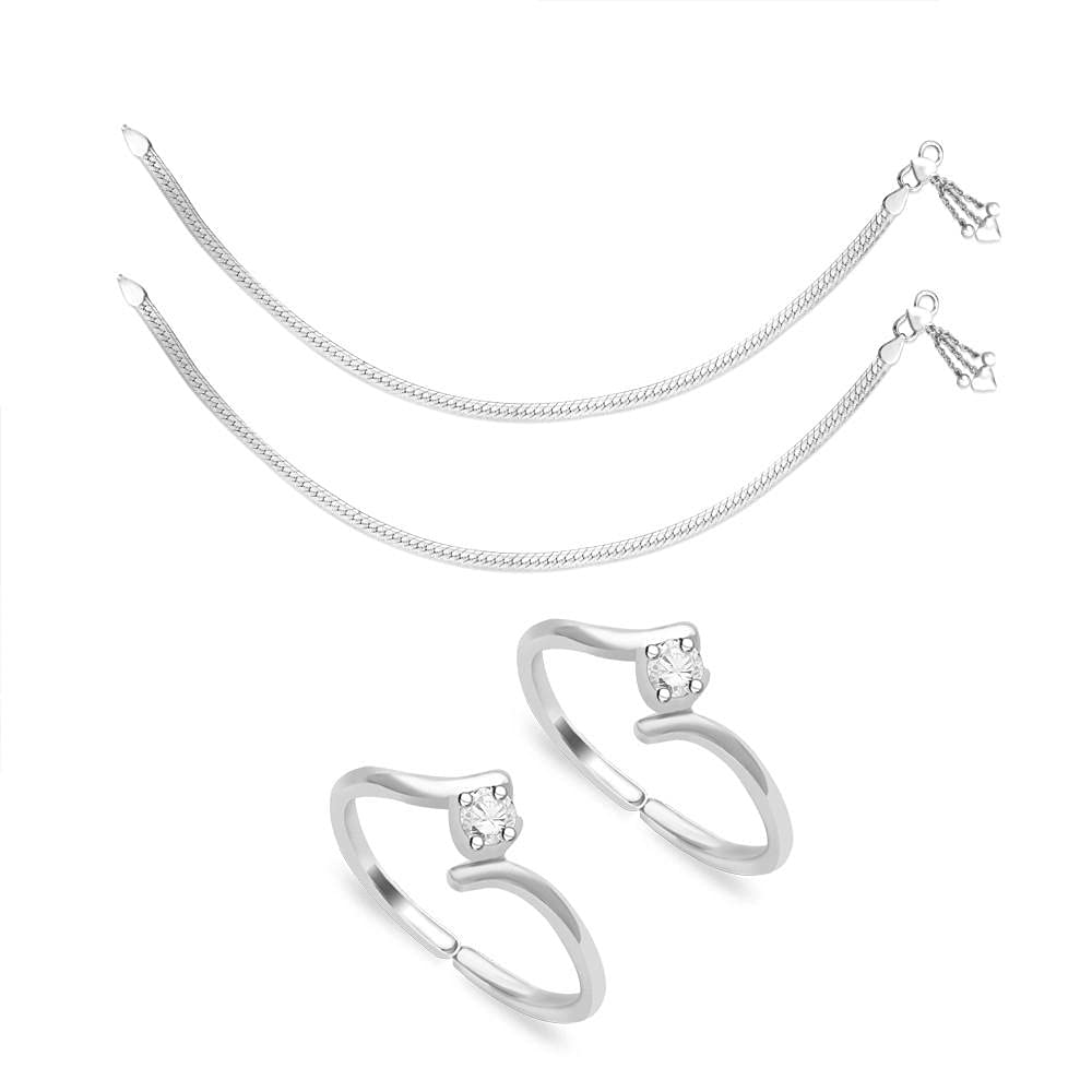 Taraash Sterling Silver Combo of Anklet & Toe Ring For Women COMBO ANTR 99 - Taraash