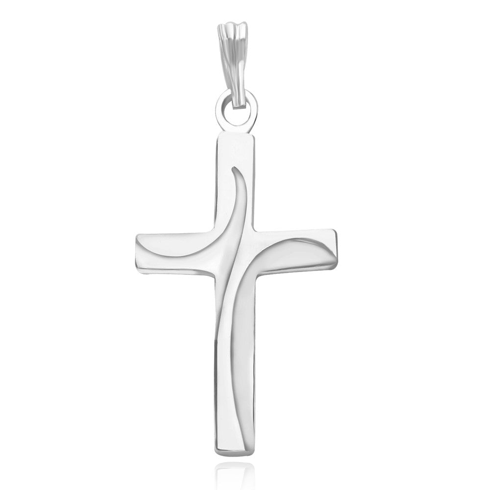 Taraash Sterling Silver Curved Design Cross Pendant With Chain For Unisex COMBO PDCH 112 - Taraash
