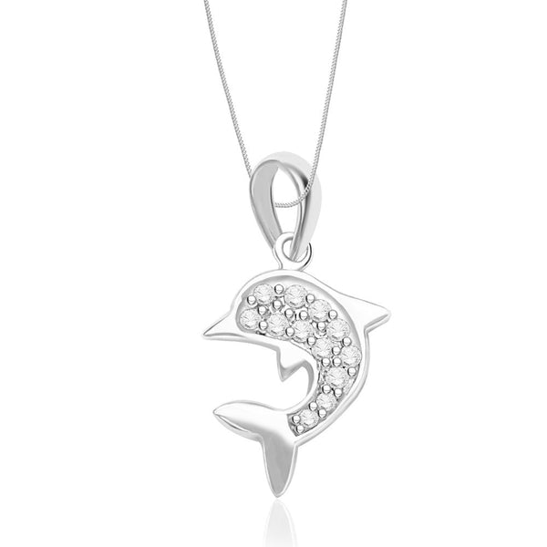 Taraash Sterling Silver Cz Dolphin Pendant Locket With Chain For Unisex COMBO PDCH 70 - Taraash