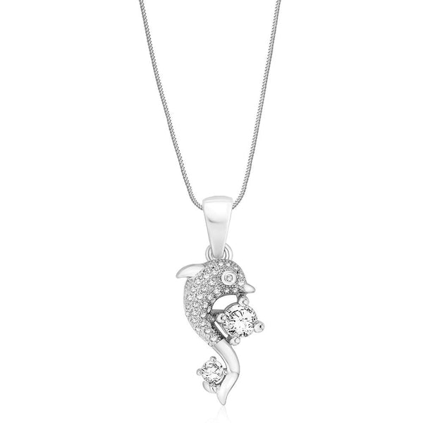 Taraash Sterling Silver Cz Dolphin Pendant With Chain For Women COMBO PDCH 143 - Taraash