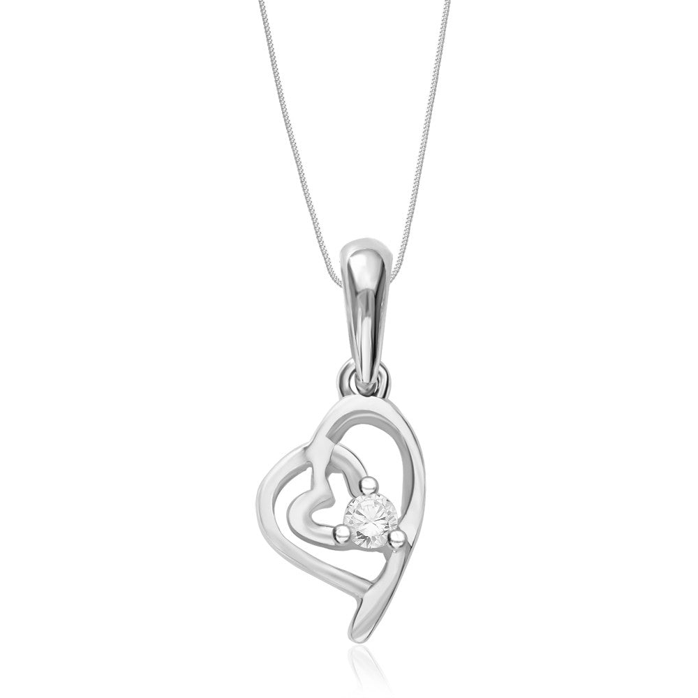 Taraash Sterling Silver Cz Double Heart Pendant With Chain For Women COMBO PDCH 117 - Taraash