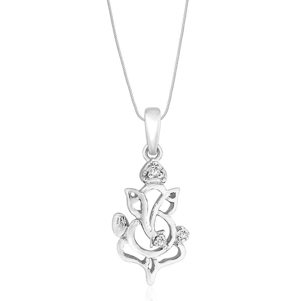 Taraash Sterling Silver Cz Ganeshji Pendant With Chain For Unisex COMBO PDCH 102 - Taraash