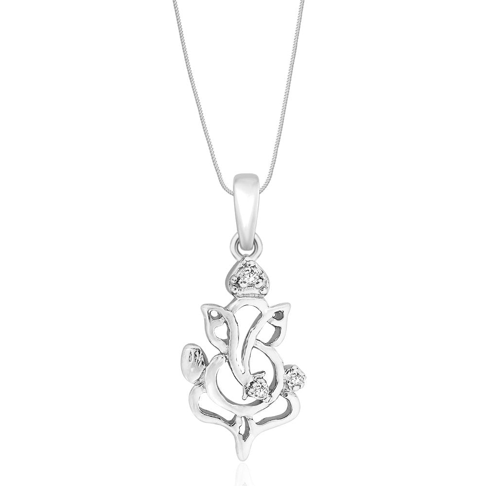 Taraash Sterling Silver Cz Ganeshji Pendant With Chain For Unisex COMBO PDCH 102 - Taraash